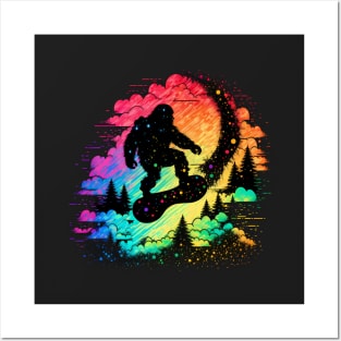 Big foot riding a cosmic wave Posters and Art